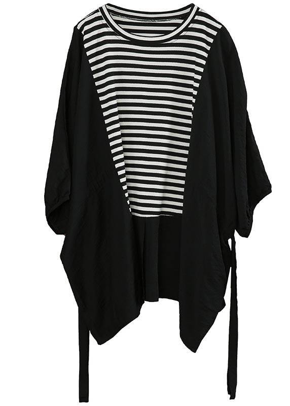 Diy White Patchwork Striped tie waist Cotton Summer Top - SooLinen