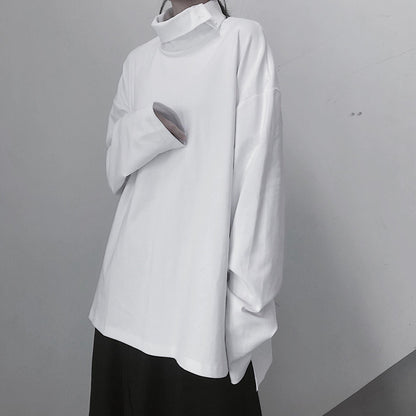 Diy White Tunic Top High Neck Asymmetric Midi Top - SooLinen