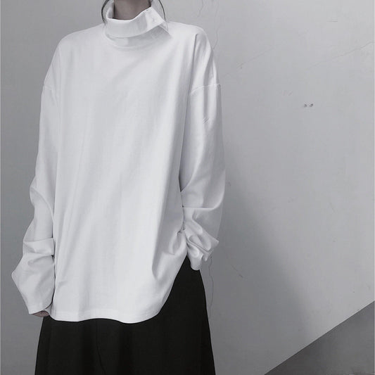 Diy White Tunic Top High Neck Asymmetric Midi Top - SooLinen