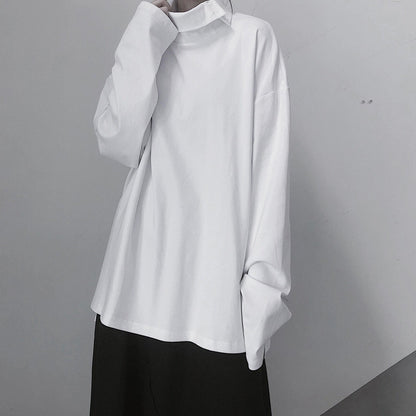 Diy White Tunic Top High Neck Asymmetric Midi Top - SooLinen