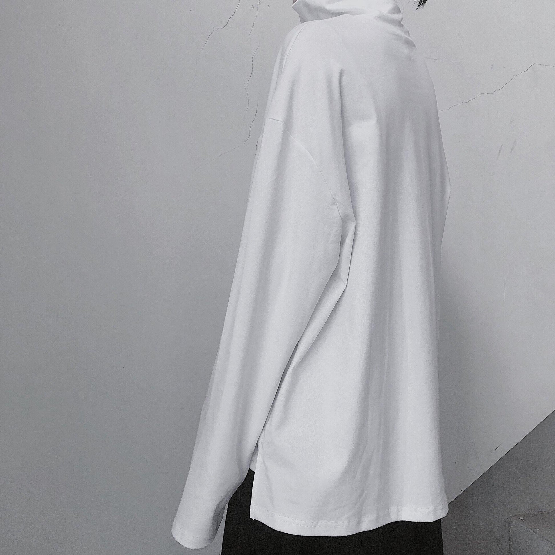 Diy White Tunic Top High Neck Asymmetric Midi Top - SooLinen