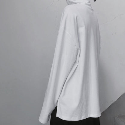 Diy White Tunic Top High Neck Asymmetric Midi Top - SooLinen