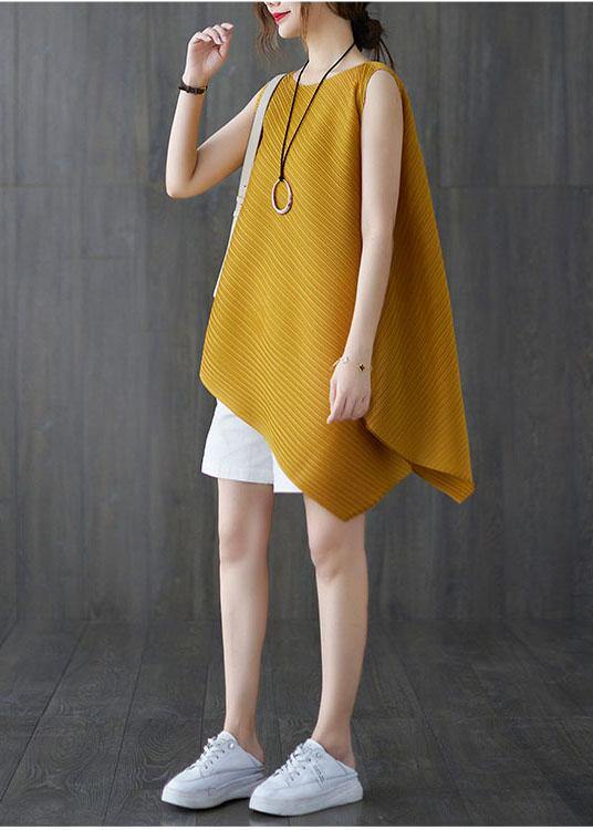Diy Yellow asymmetrical design Blouses Summer - SooLinen