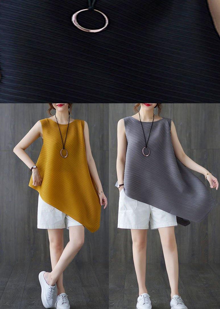 Diy Yellow asymmetrical design Blouses Summer - SooLinen