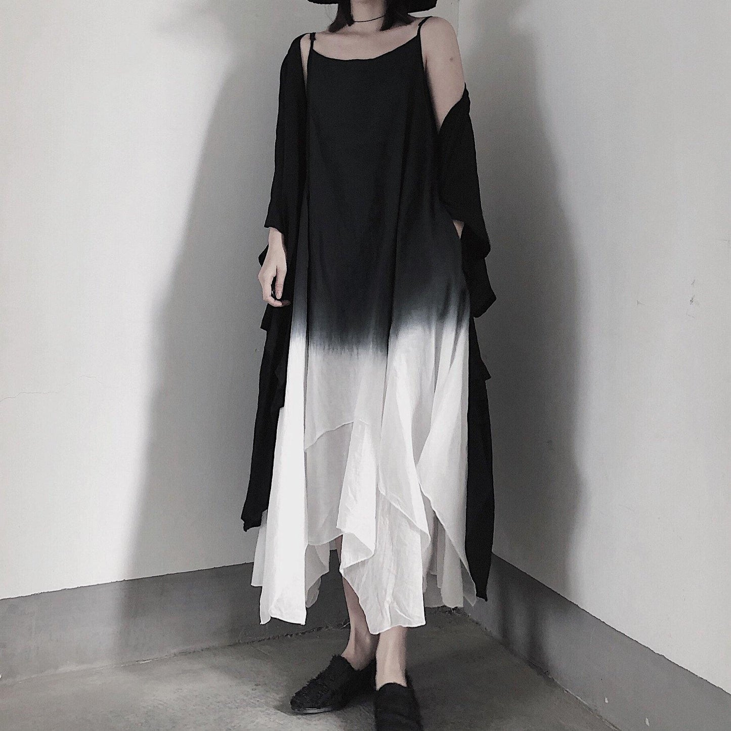 Double layer irregular swing suspender skirt - SooLinen