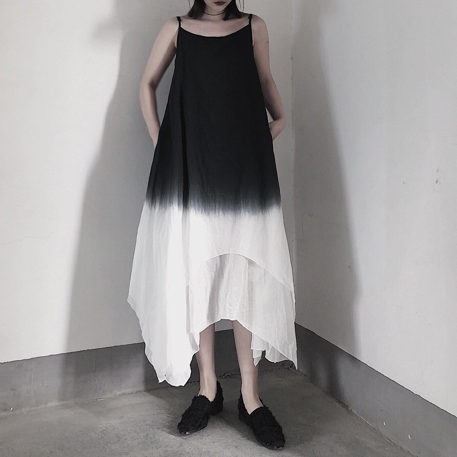 Double layer irregular swing suspender skirt - SooLinen