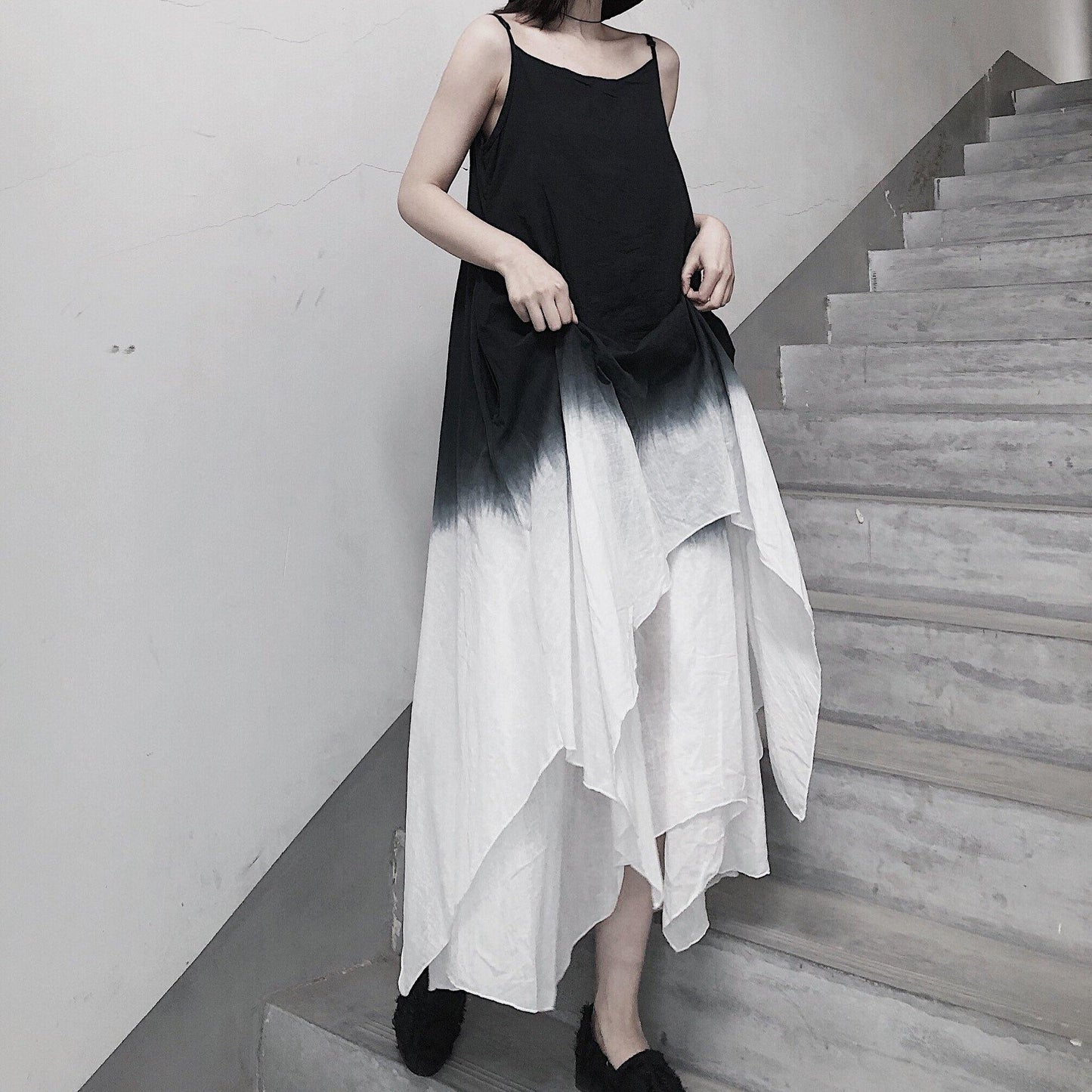 Double layer irregular swing suspender skirt - SooLinen