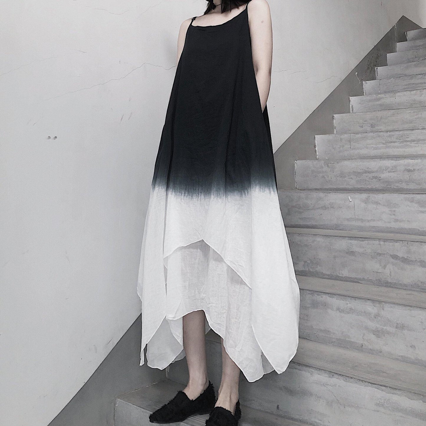 Double layer irregular swing suspender skirt - SooLinen