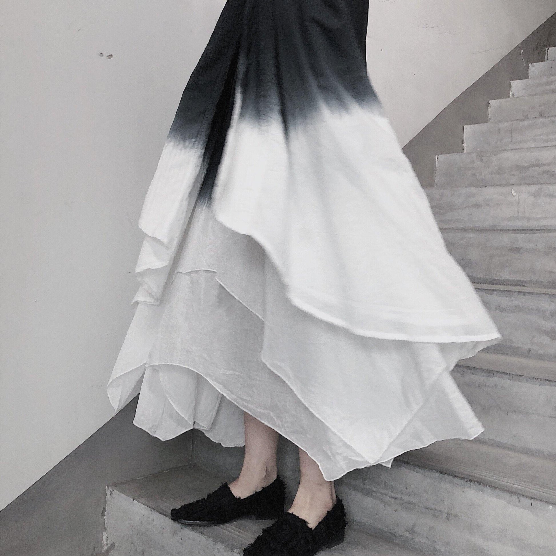 Double layer irregular swing suspender skirt - SooLinen