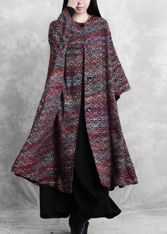 Elegant  trendy plus size trench outwear floral o neck Woolen Coat - SooLinen