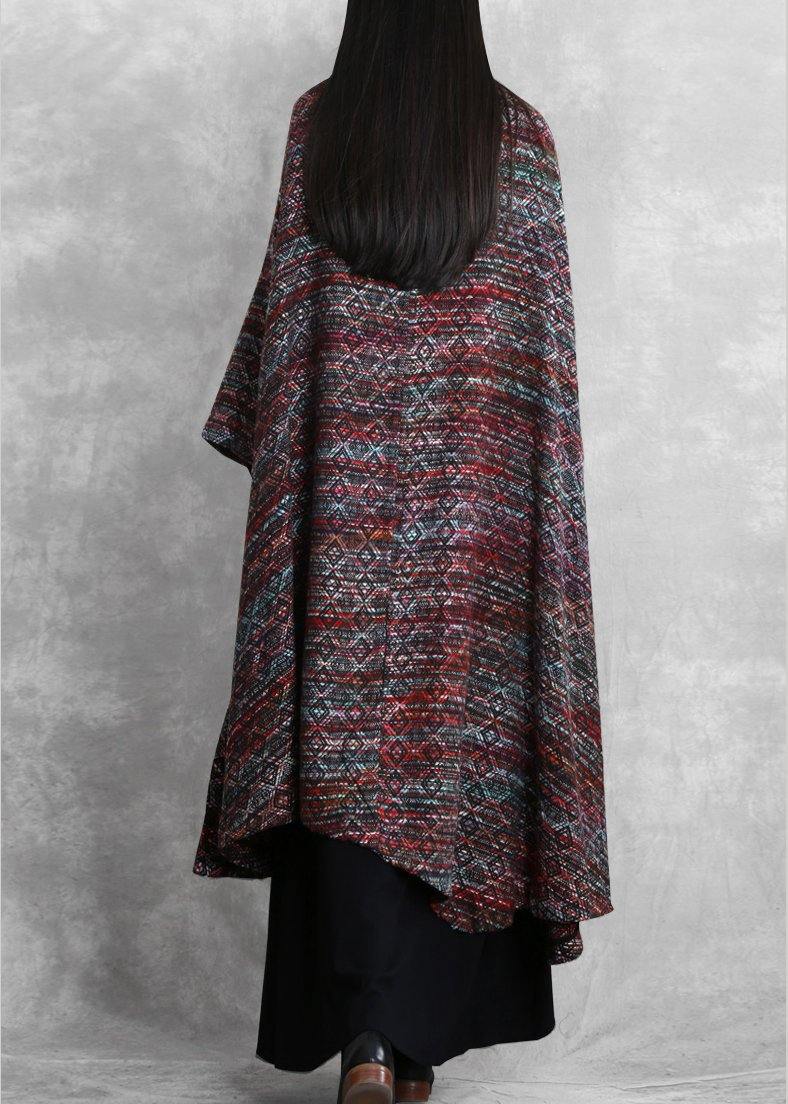 Elegant  trendy plus size trench outwear floral o neck Woolen Coat - SooLinen