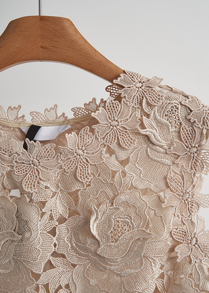 Elegantes chalecos sin mangas con encaje floral bordado en albaricoque