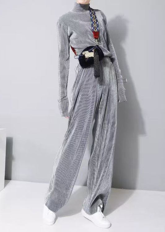 Elegante conjunto de dos piezas de terciopelo con cuello alto color albaricoque para primavera