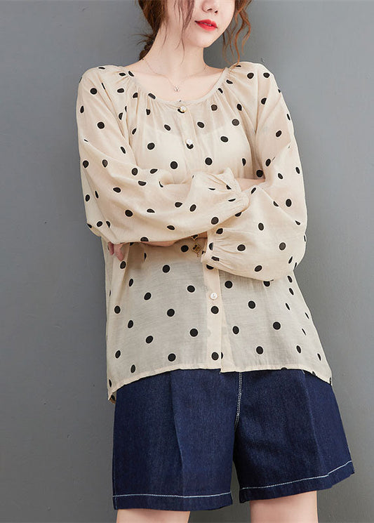 Elegante Apricot Loose Button Print Herbst Dot Langarm Tops