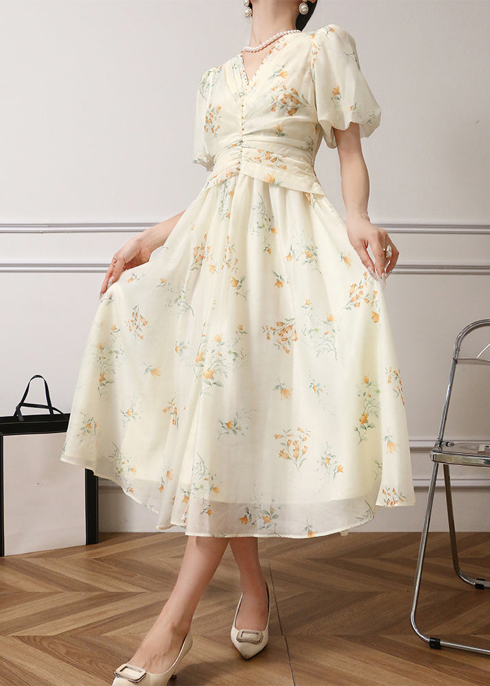 Elegantes Chiffonkleid mit Aprikosen-Print und hoher Taille für den Sommer