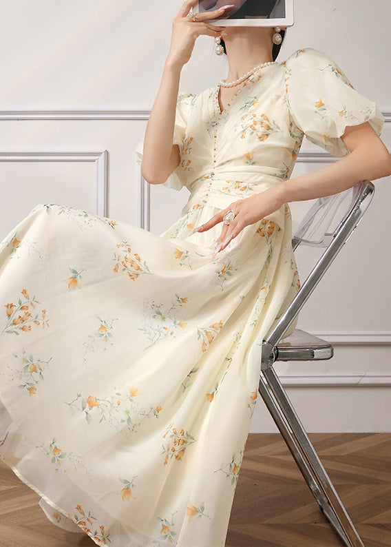 Elegantes Chiffonkleid mit Aprikosen-Print und hoher Taille für den Sommer