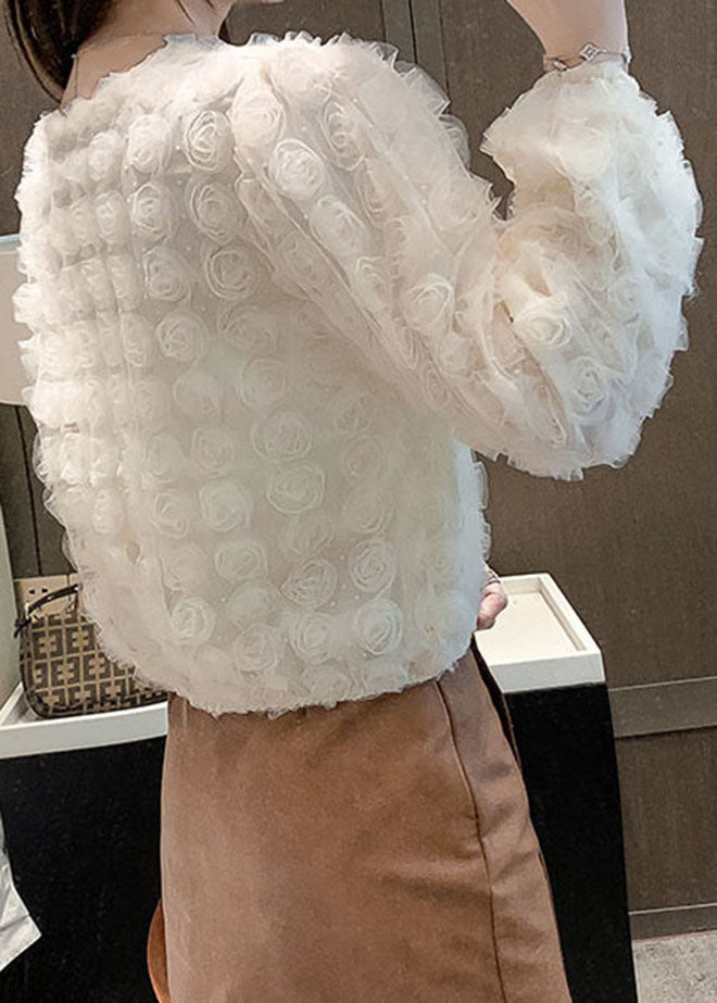 Elegant Apricot V Neck Floral Patchwork Tops Long sleeve