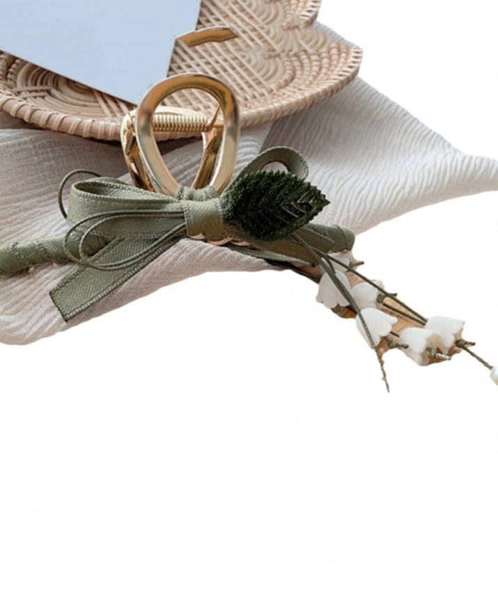 Elegant Army Green Alloy Cloth Bow Lily Of The Valley Tassel Hairpin
