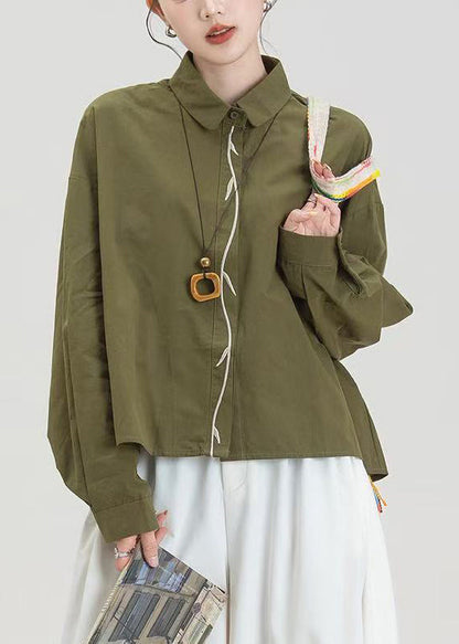 Elegantes camisas oversize de algodón bordadas en verde militar para primavera