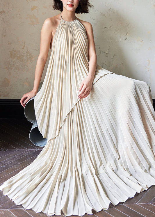 Elegant Backless Wrinkled Tops And Skirts Chiffon Two Piece Set Sleeveless