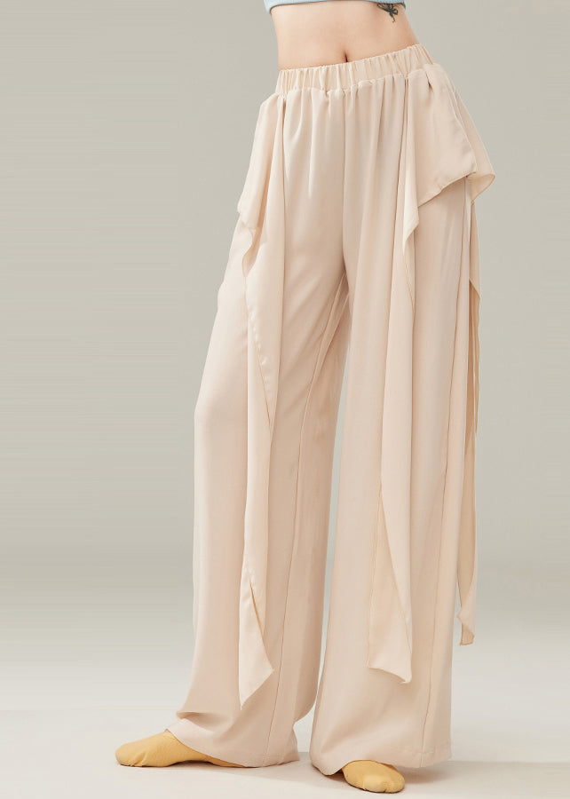Elegantes pantalones de baile de algodón drapeado en beige para primavera