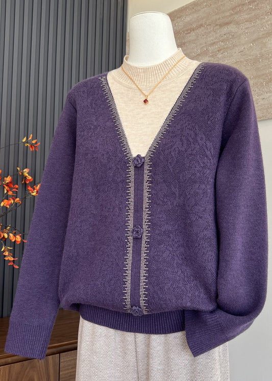 Elegantes beiges, hochgeschlossenes, dickes Patchwork-Fleece-Strickoberteil für den Winter
