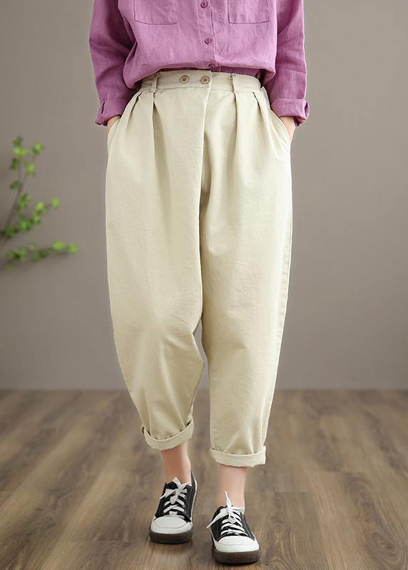 Elegant Beige Pant Stylish Spring Button Down Trousers - SooLinen
