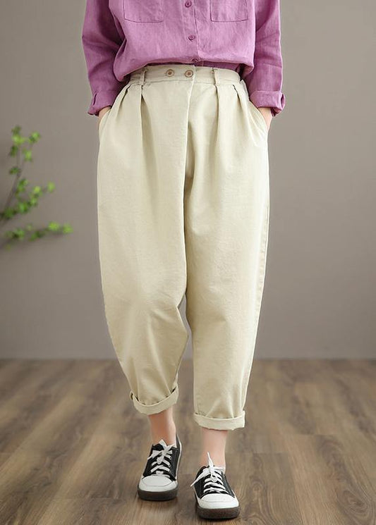 Elegant Beige Pant Stylish Spring Button Down Trousers - SooLinen