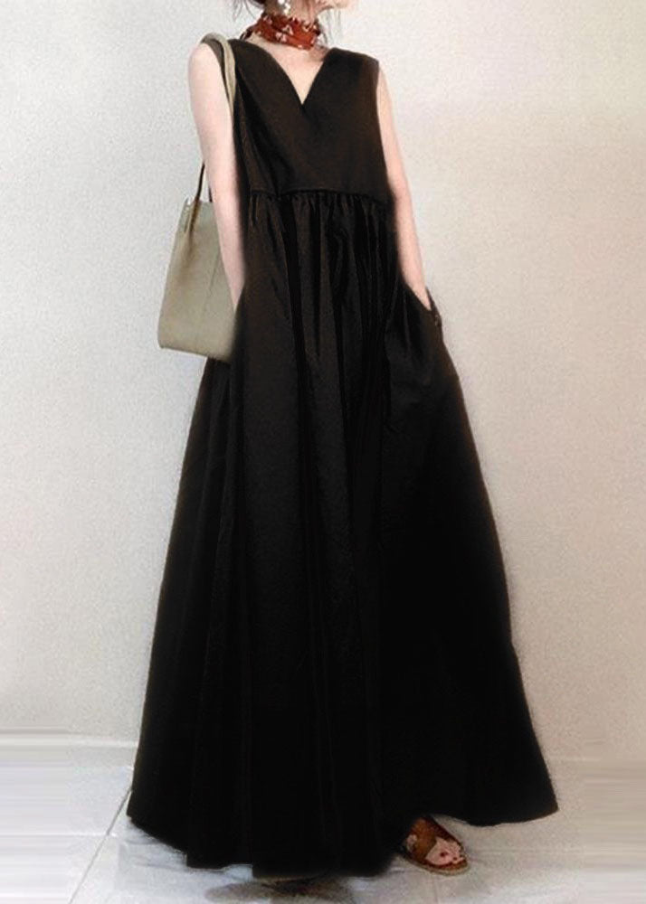 Elegantes beiges, ärmelloses Urlaubskleid aus Baumwolle mit V-Ausschnitt und Patchwork