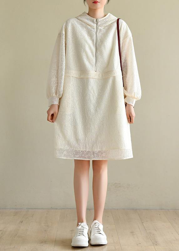 Elegant Beige zippered Chiffon Summer Work Dress - SooLinen