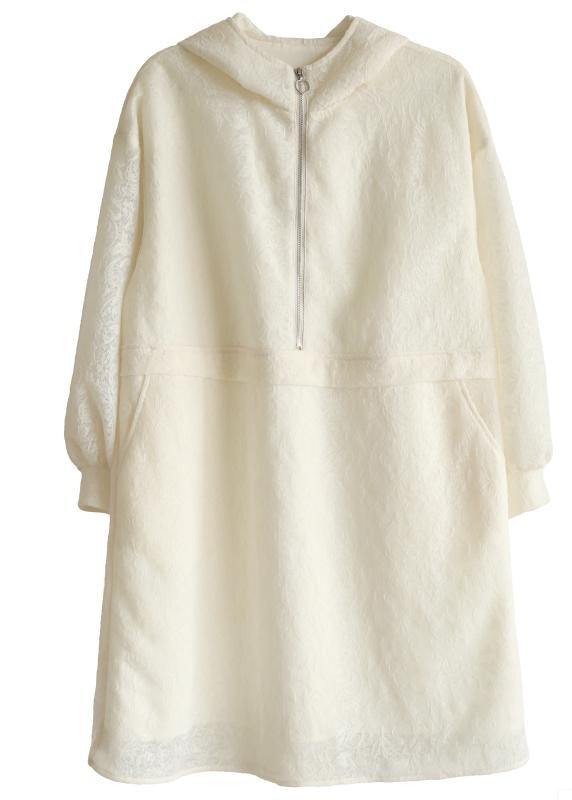 Elegant Beige zippered Chiffon Summer Work Dress - SooLinen