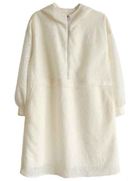 Elegant Beige zippered Chiffon Summer Work Dress - SooLinen