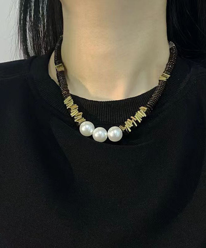 Elegante collar de cuentas adornadas con perlas de aleación negra