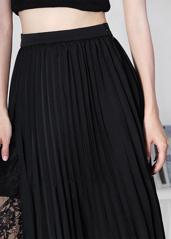 Eleganter schwarzer Sommerrock mit asymmetrischem Spitzen-Patchwork-Design