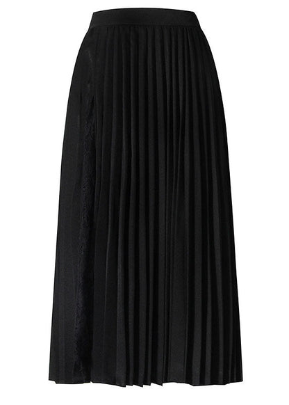 Eleganter schwarzer Sommerrock mit asymmetrischem Spitzen-Patchwork-Design