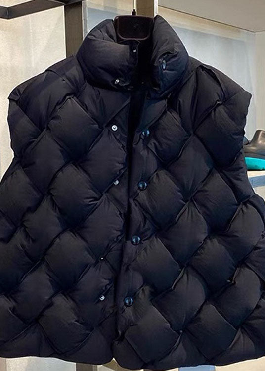 Elegante schwarze Winter-Daunenweste mit Knopfleiste aus Entendaunen
