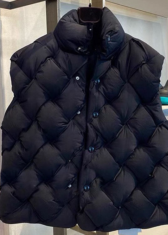Elegante schwarze Winter-Daunenweste mit Knopfleiste aus Entendaunen