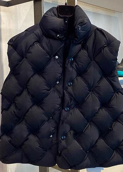 Elegante schwarze Winter-Daunenweste mit Knopfleiste aus Entendaunen