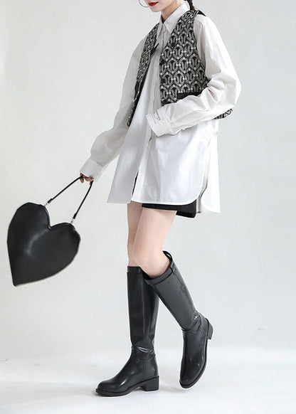 Elegante schwarze Knopftaschen Herbst ärmellose Blusen Weste