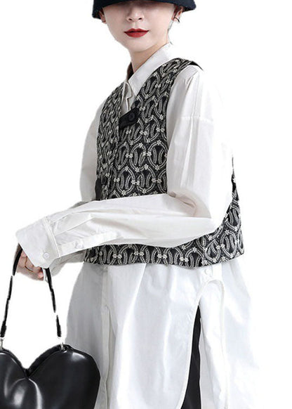 Elegante schwarze Knopftaschen Herbst ärmellose Blusen Weste