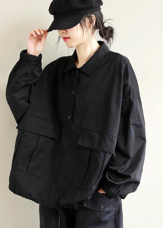 Elegant Black Clothes Lapel Patchwork Plus Size Clothing Spring Shirts - SooLinen