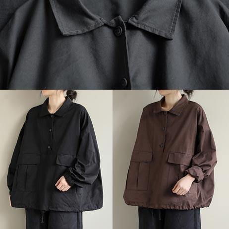 Elegant Black Clothes Lapel Patchwork Plus Size Clothing Spring Shirts - SooLinen