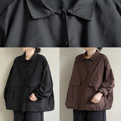 Elegant Black Clothes Lapel Patchwork Plus Size Clothing Spring Shirts - SooLinen