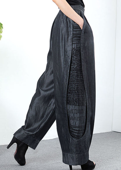Elegante schwarz-graue Patchwork-Taschen-Gerade-Frühlingshose