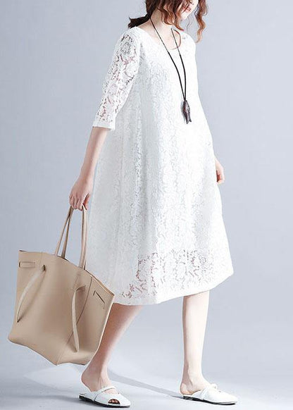 Elegant Black Loose Lace Summer Half Sleeve Summer Dress - SooLinen