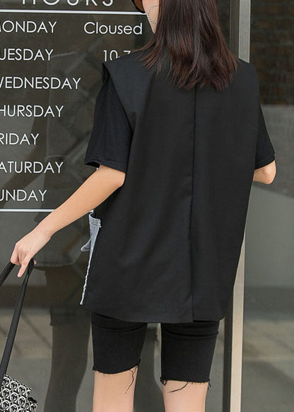 Elegante schwarze Patchwork-Knopftaschen-Weste für den Herbst