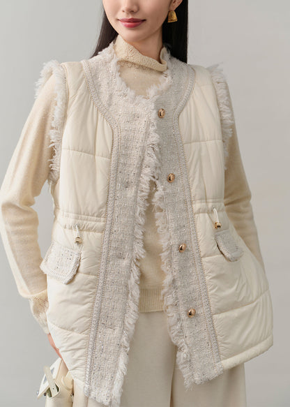 Elegante schwarze Patchwork-Westen aus feiner Baumwolle, gefüllt mit Baumwolle, Winter