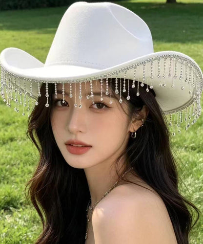 Elegant Black Pearl Tassel Western Cowboy Hat