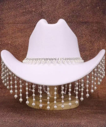 Elegant Black Pearl Tassel Western Cowboy Hat