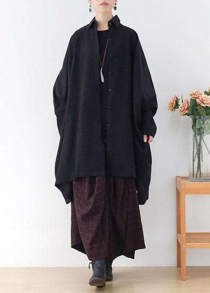 Elegant Black PeterPan Collar Asymmetrical Design Fall Cardigans Long Sleeve - SooLinen